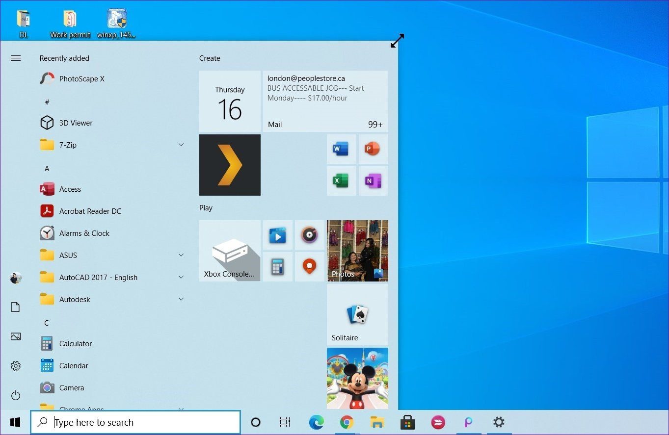 Resize Start Menu on Windows 10