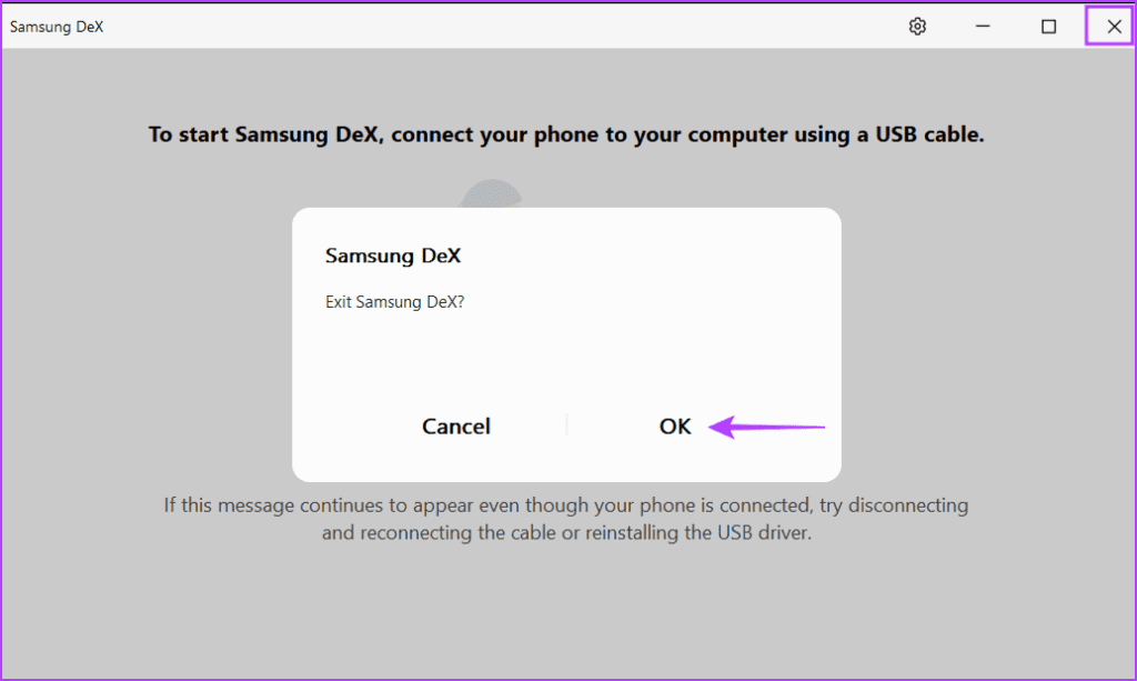 Restart Samsung DeX