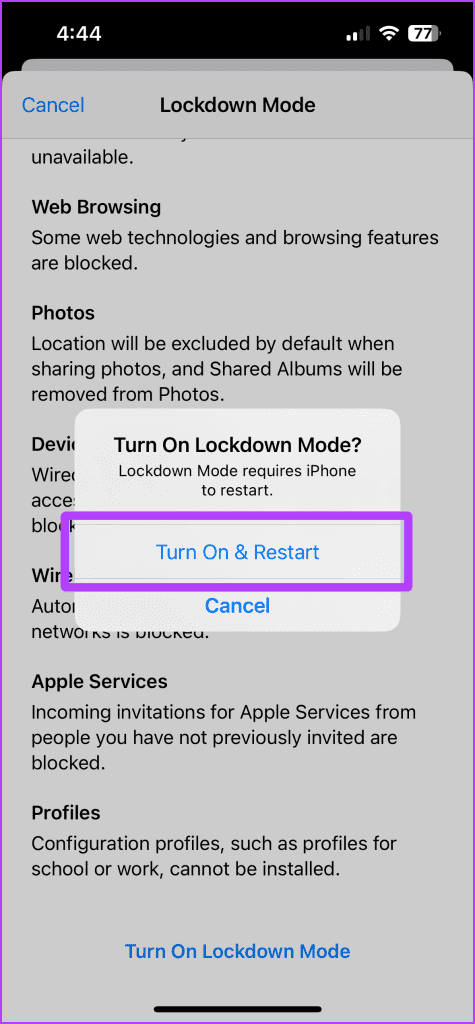 Restart your iPhone and Turn On Lockdown Mode