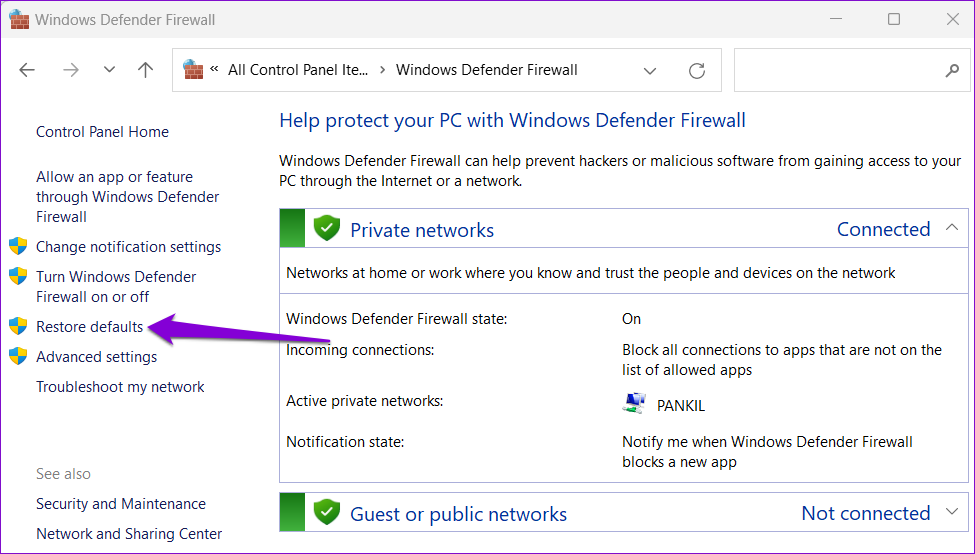 Restore Windows Firewall Settings