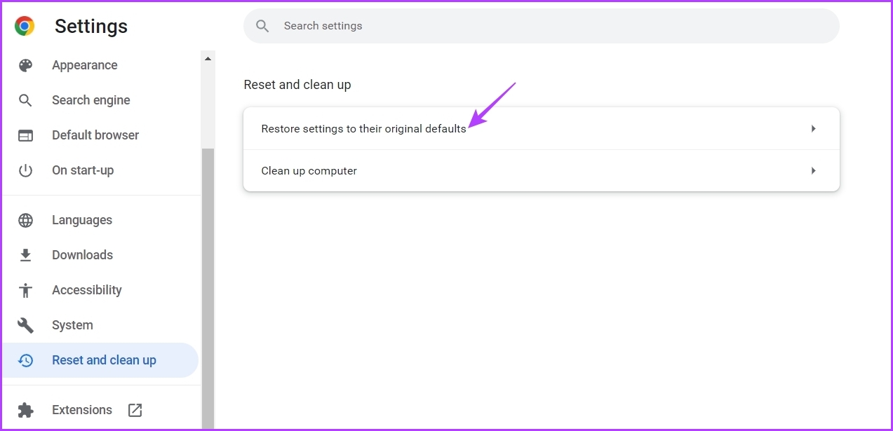 Restore settings to their original default option in Chrome