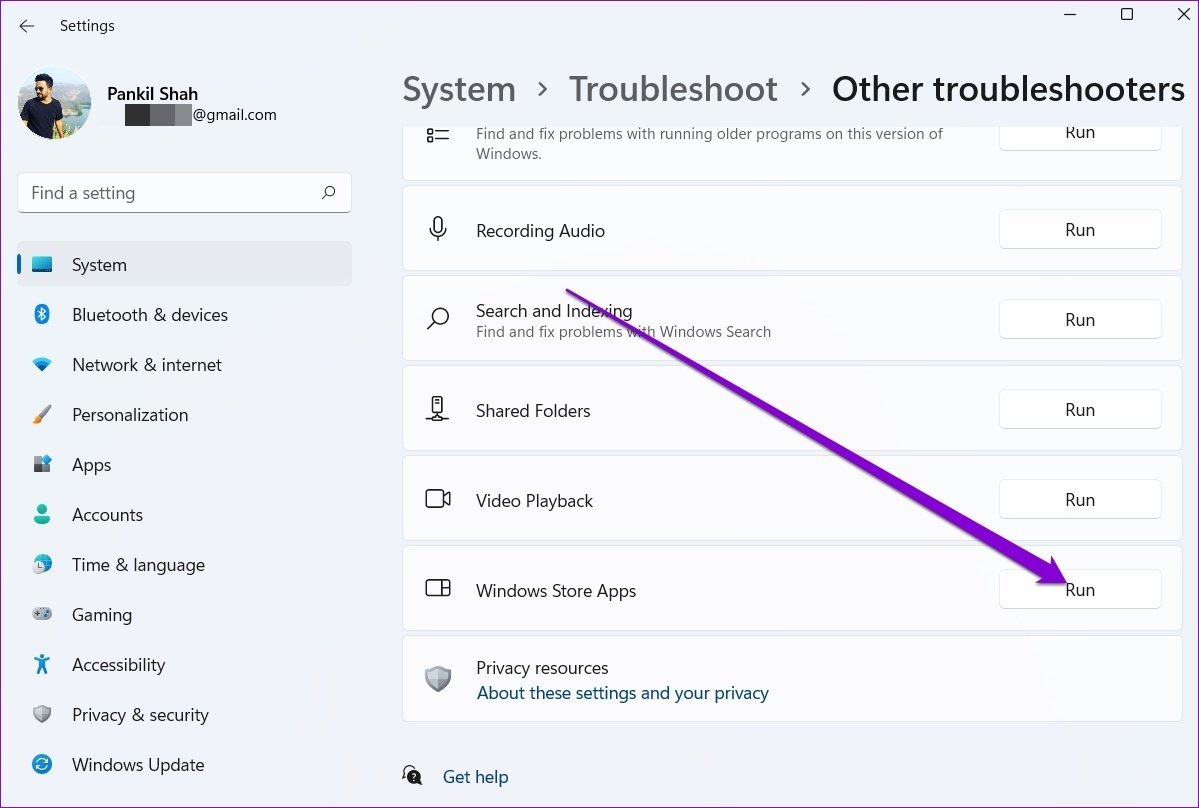 Run Store Apps Troubleshooter