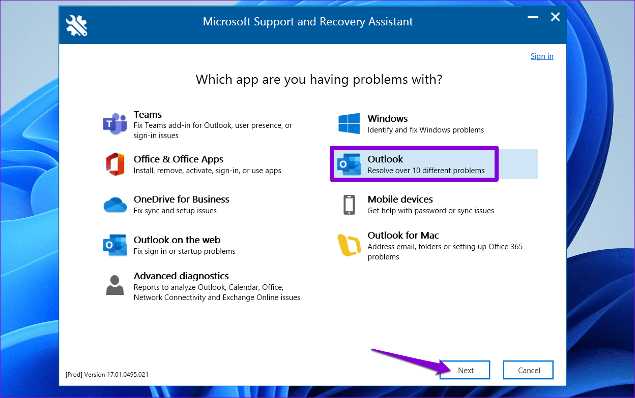 Run the Microsoft Support and Recovery Assistant to Fix MS Outlook