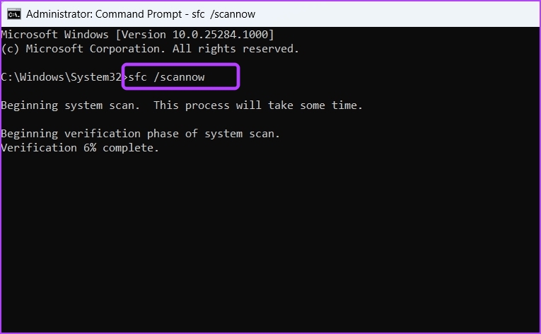 Running SFC Scan in Command Prompt