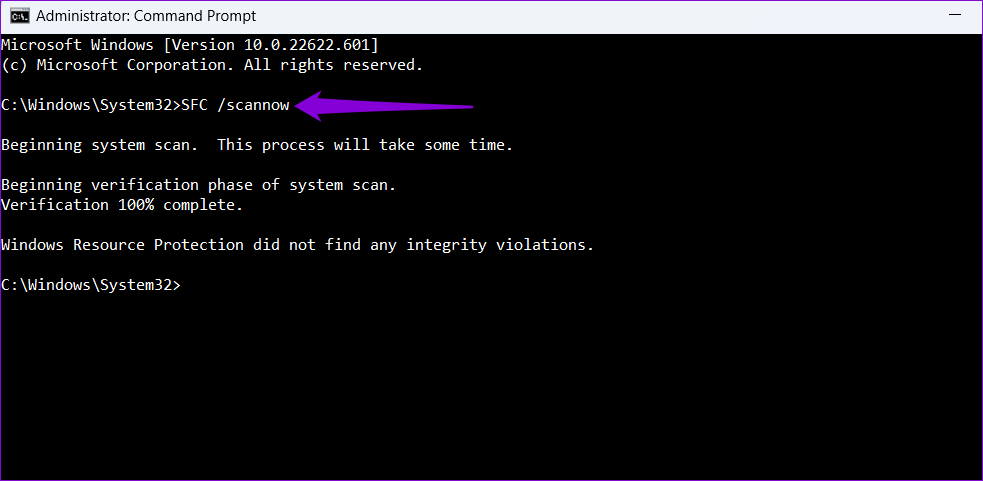 SFC Scan in Command Prompt