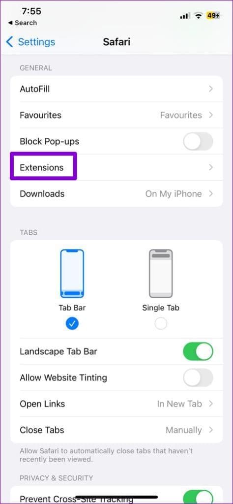 Safari Extensions on iPhone