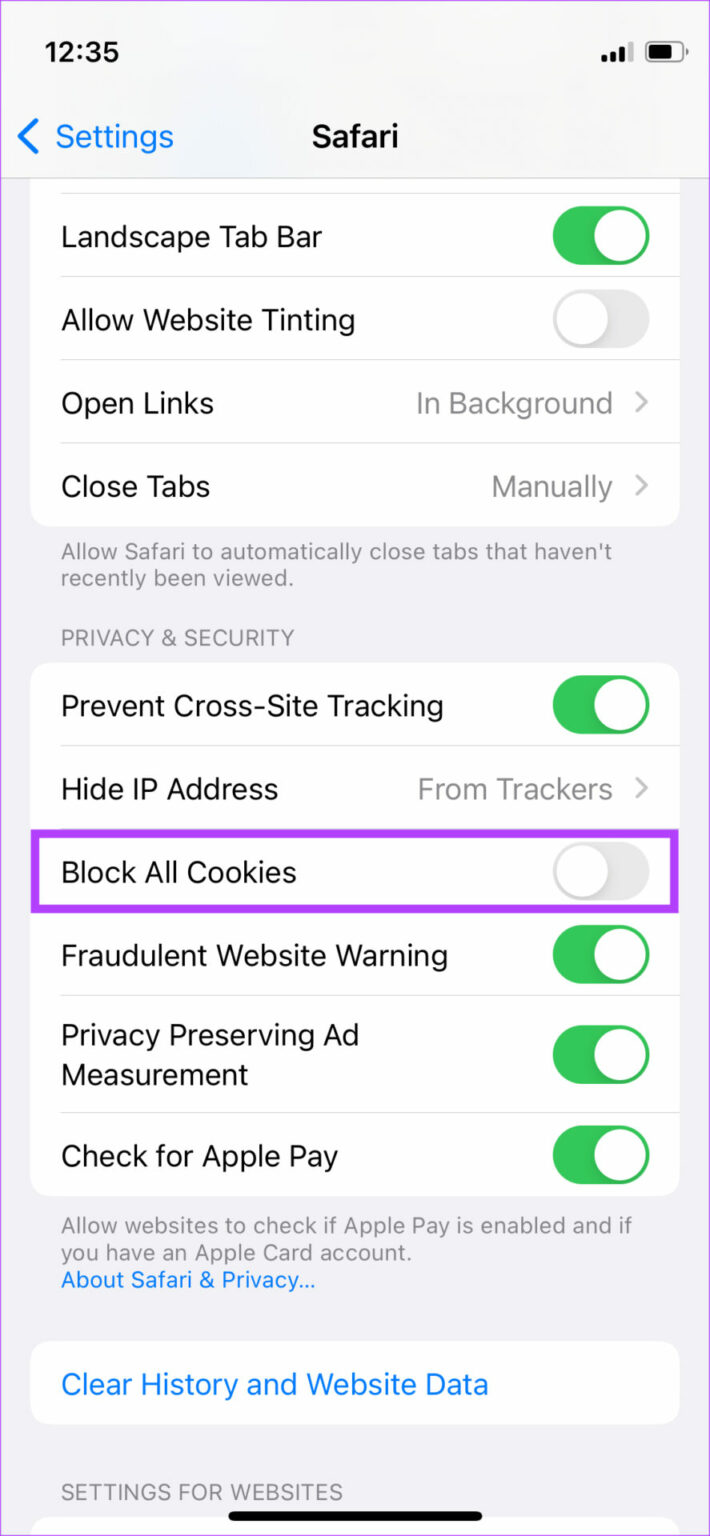 mobile safari clear cache and cookies