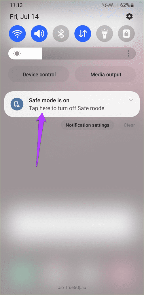 Safe Mode Notification on Android Phone