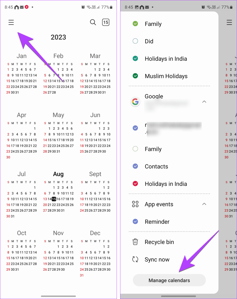 Samsung Calendar Manage