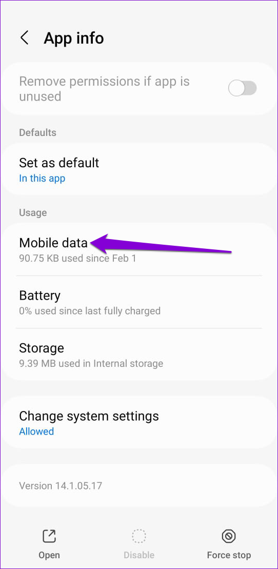Samsung Contacts App Mobile Data Permission