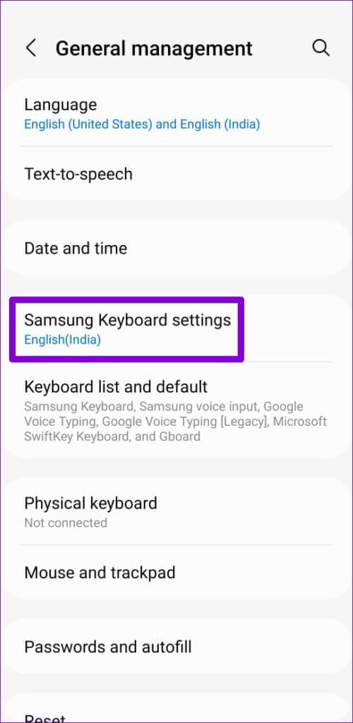 Samsung Keyboard Settings