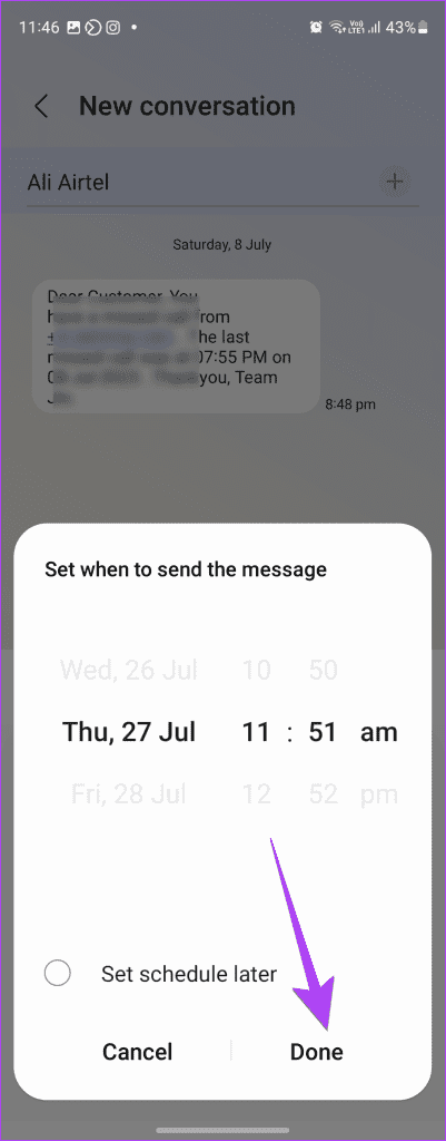 Samsung Messages Schedule time