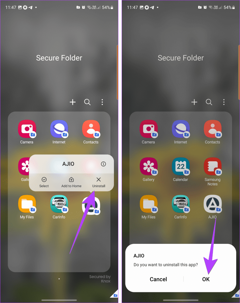 Samsung Secure Folder Uninstall apps