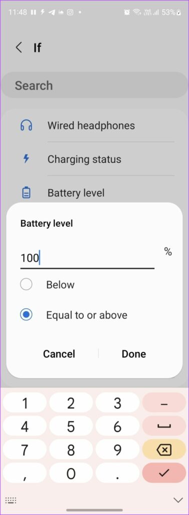 Samsung Settings Bixby Battery Level 100