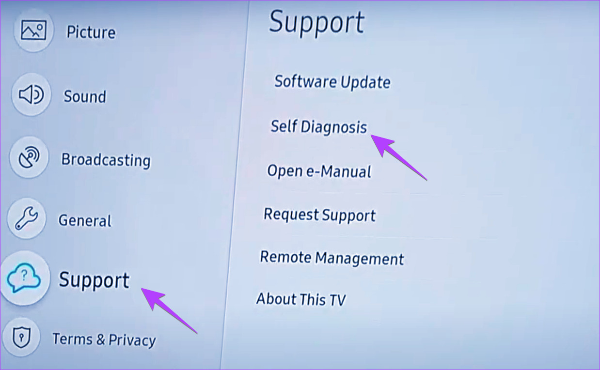 Support settings in Samsung TV
