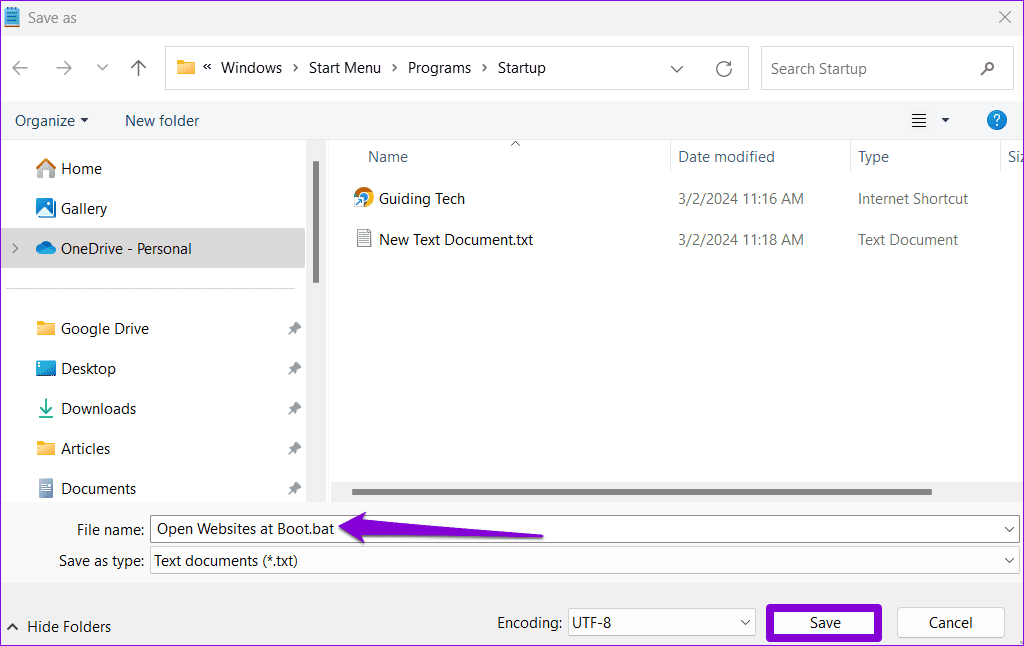 Save Batch File on Windows