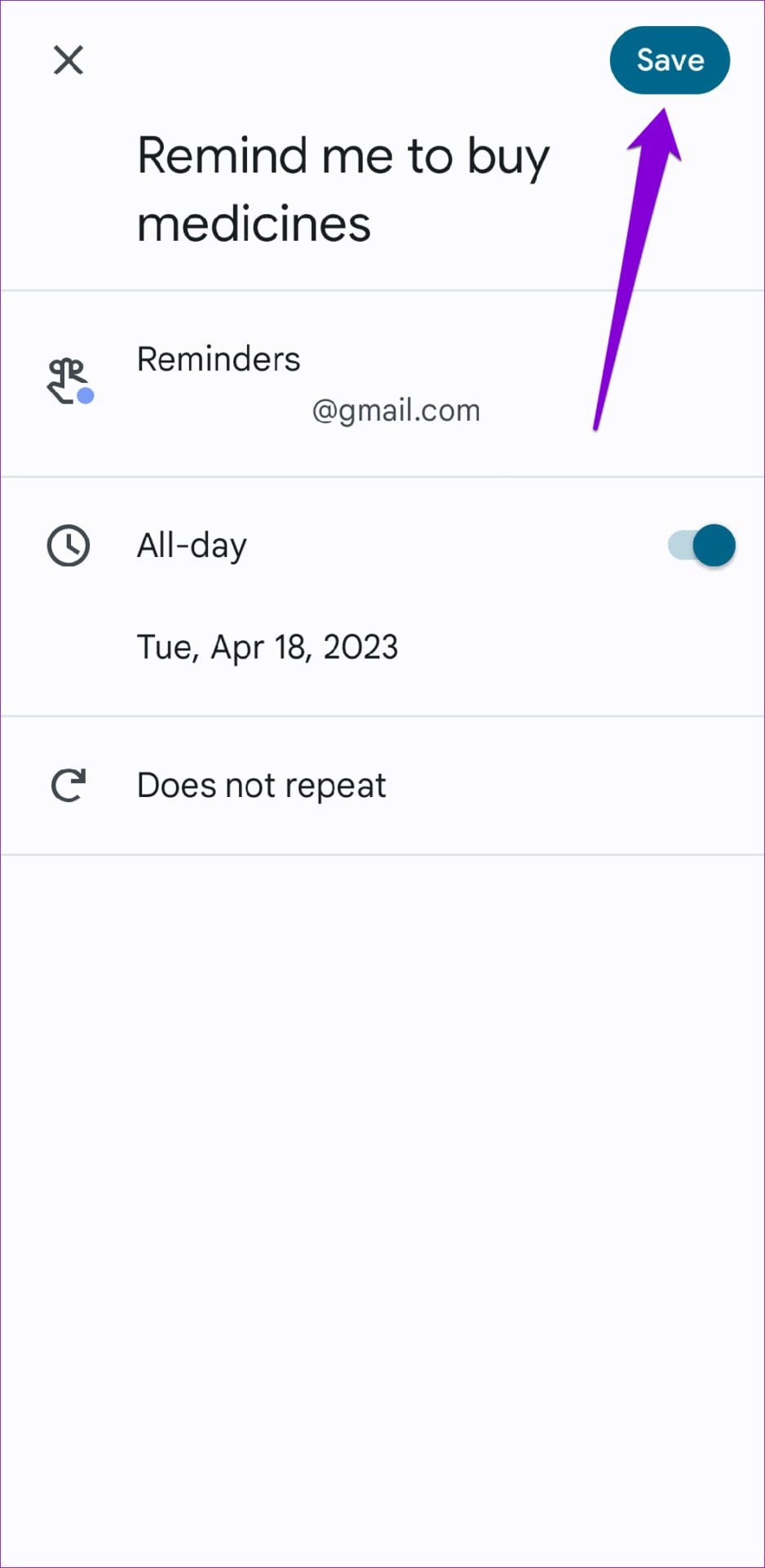 Save a Reminder in Google Calendar App