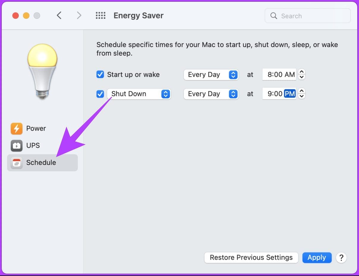 Select the Schedule option