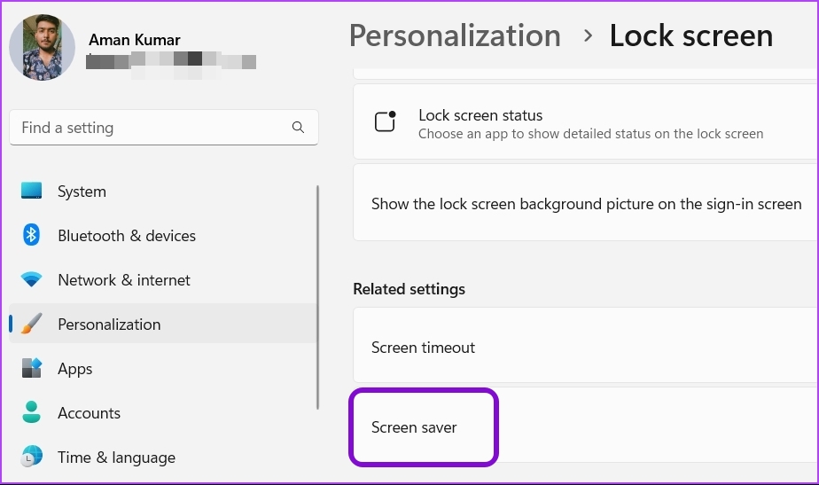 _ screen saver for lock screen menu