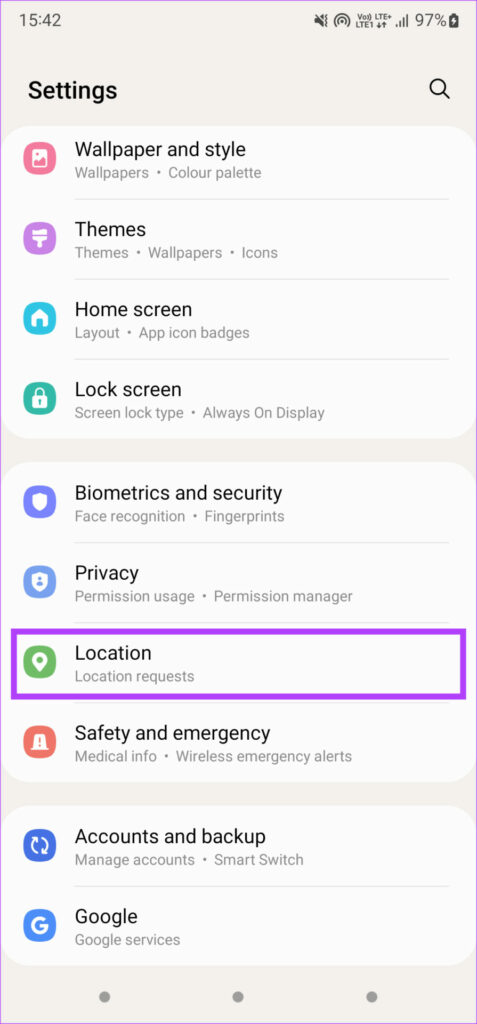 Settings app on Android
