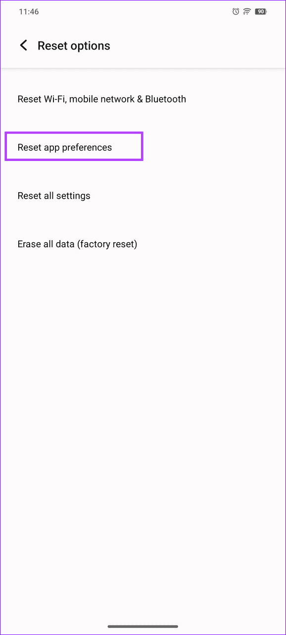 select reset app preferences