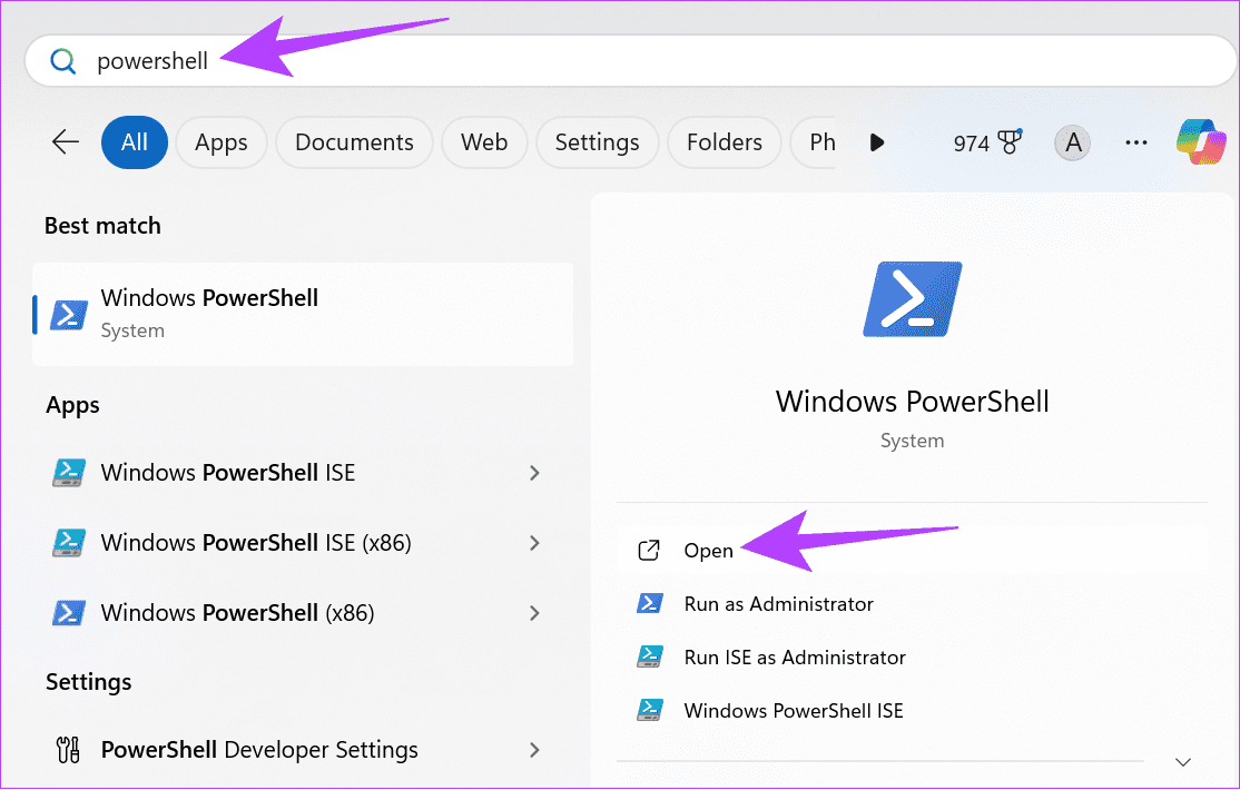 Search and open Windows Powershell
