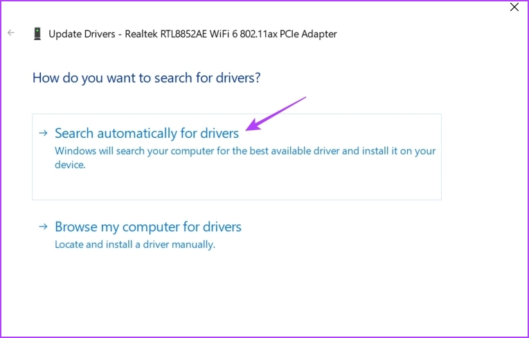 Search automatically for drivers option in Device Manager