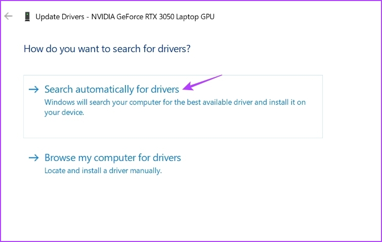 _Search automatically for drivers option in the Device Manager