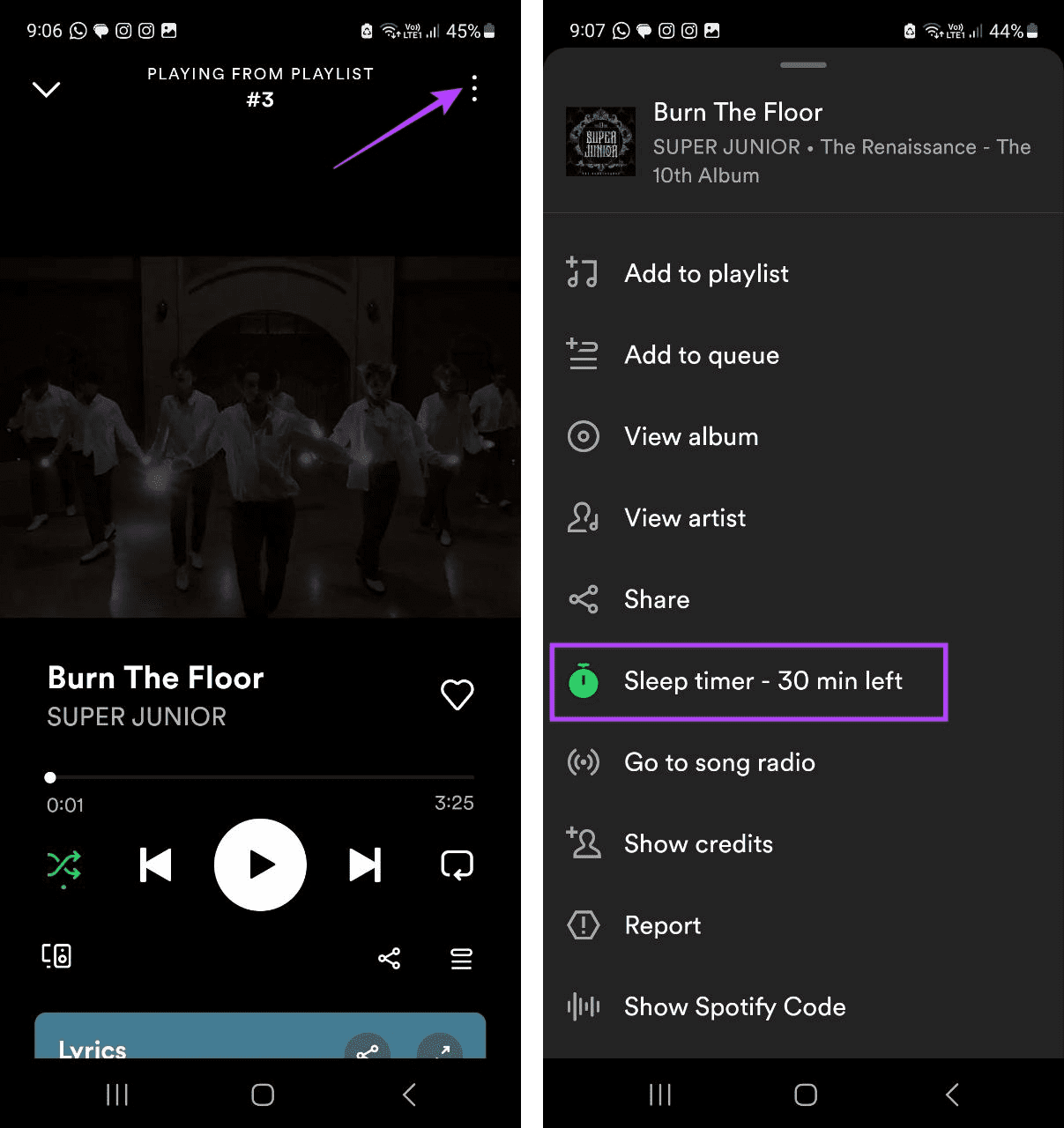 See sleep timer on Spotify
