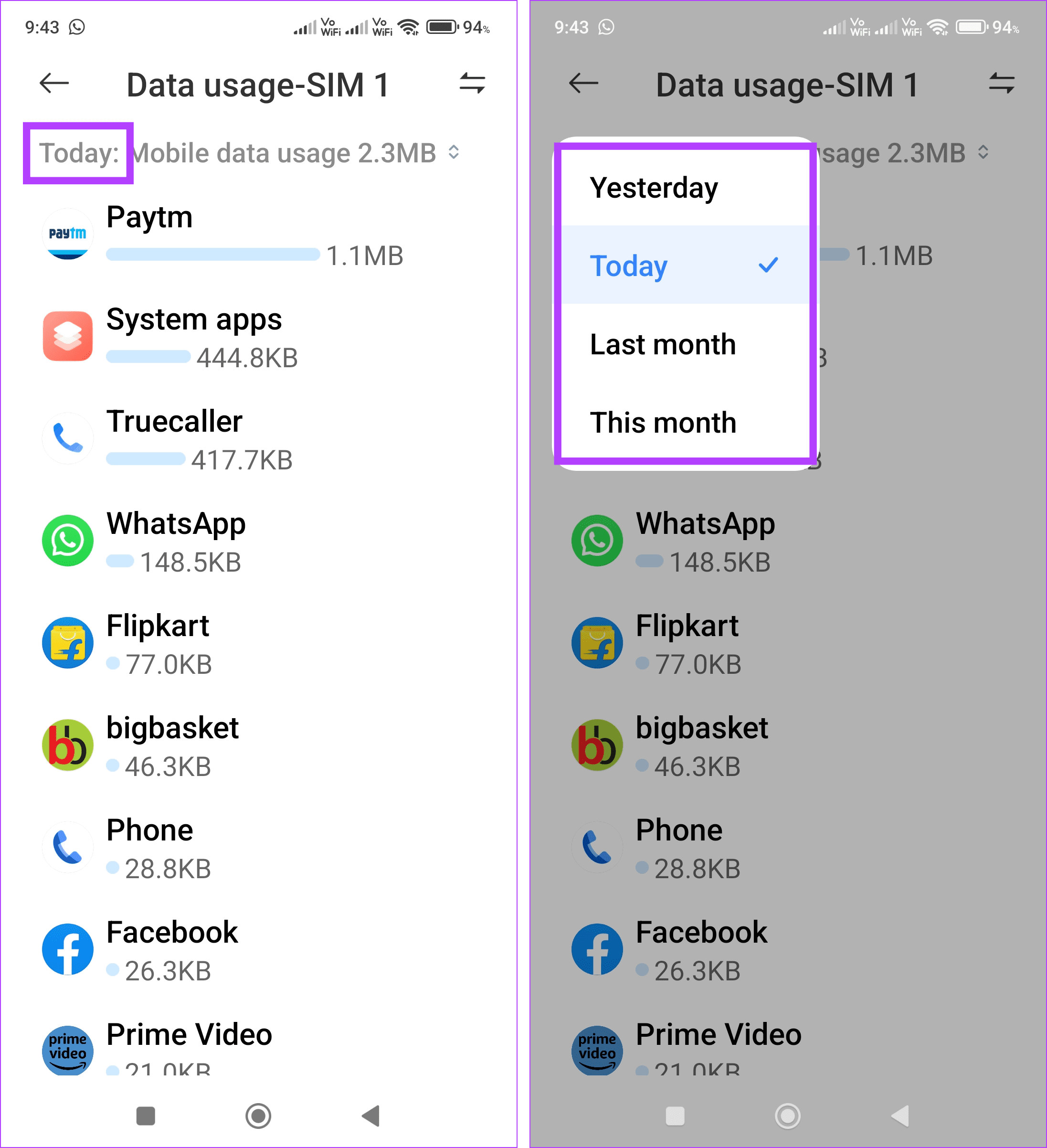 See the data usage Xiaomi