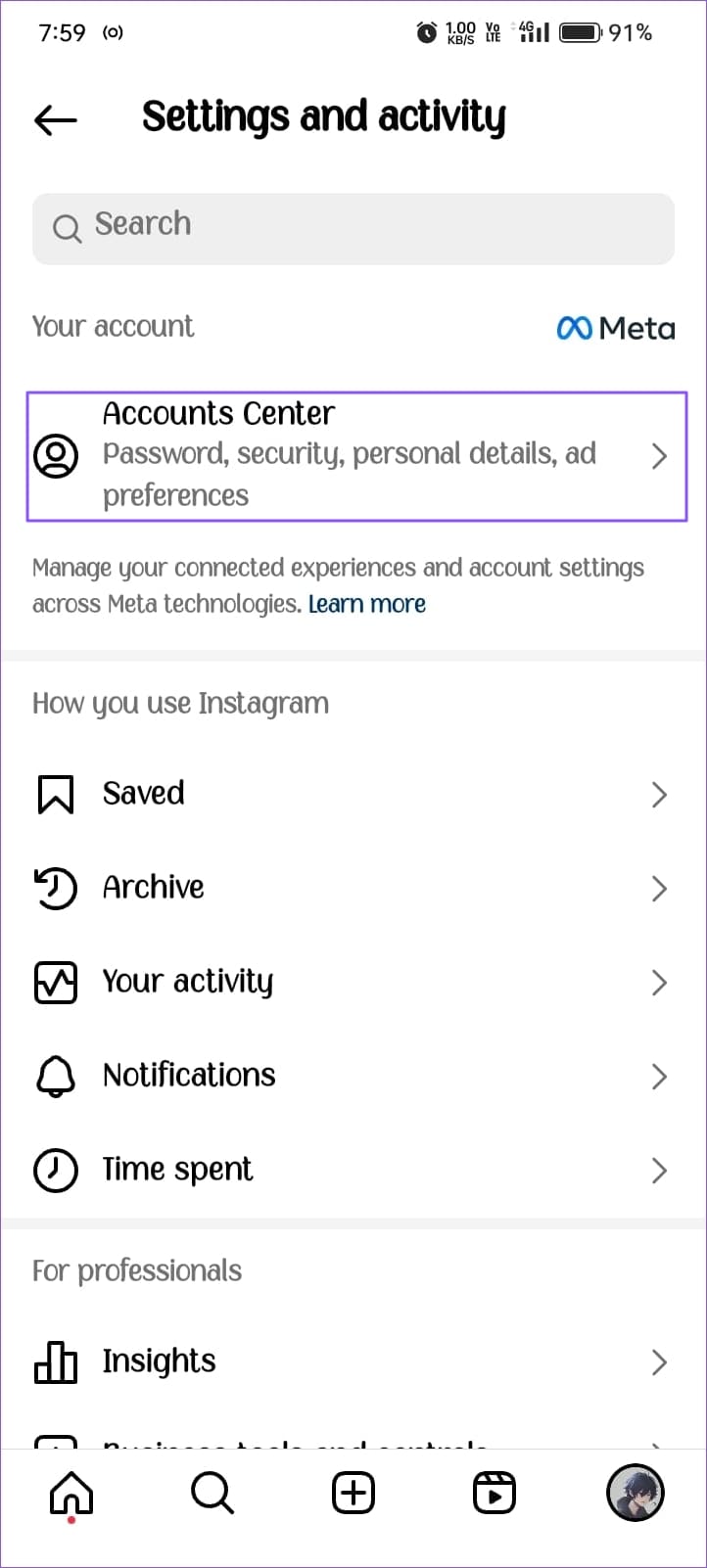Select Account Center On The Screen