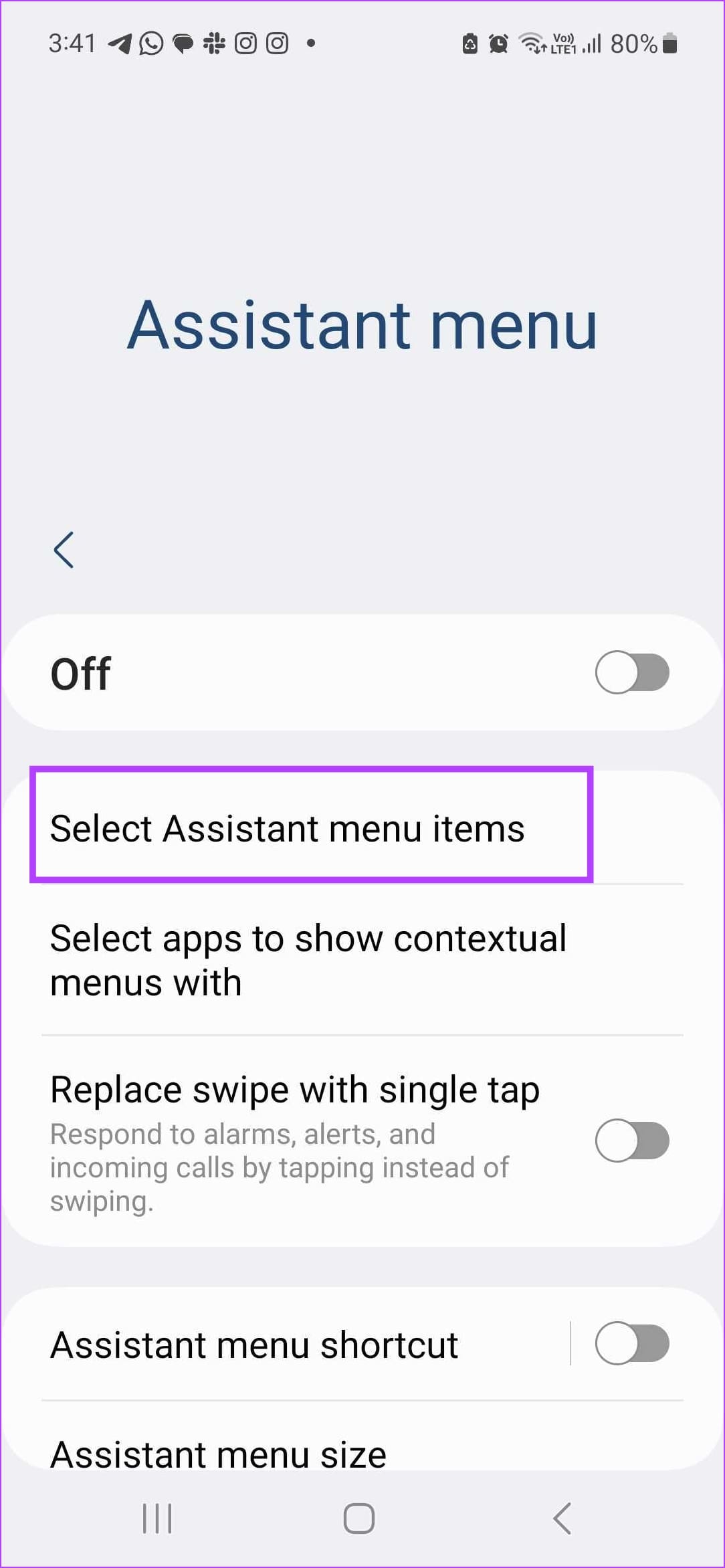 Select Assistant Menu Items