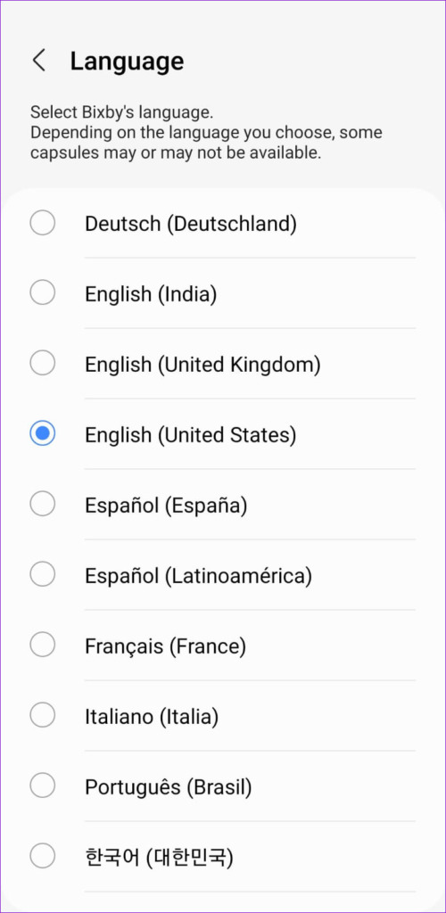 Select Bixby Language