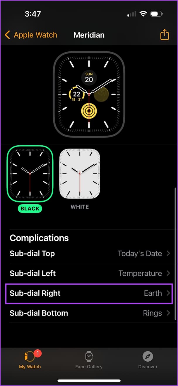Select Complication on Watch Face