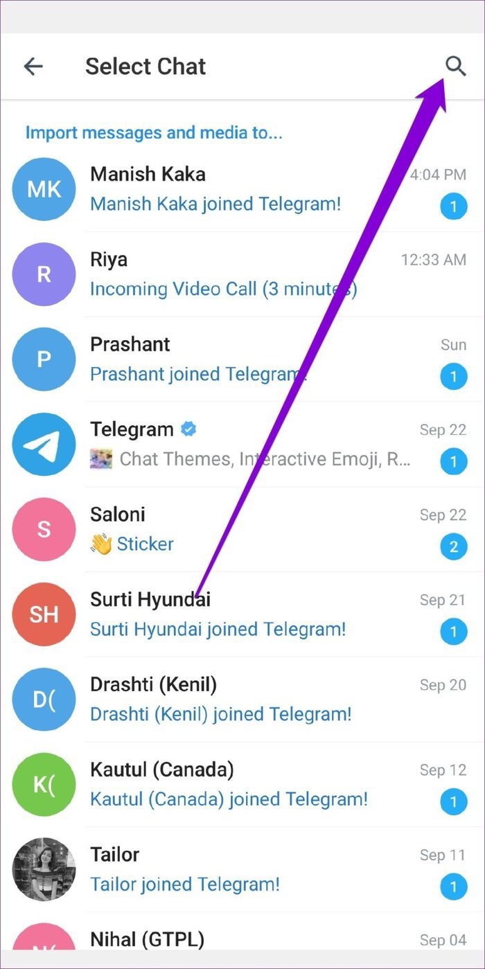 Select Contact to Export Chat Android
