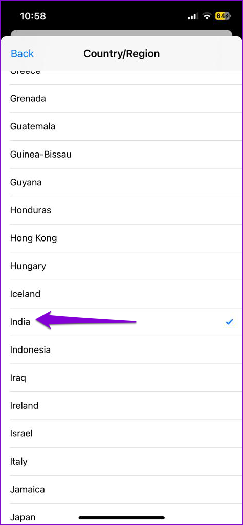 Select Country or Region in App Store for iPhone