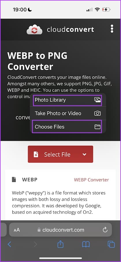 Select Files or Photo Library