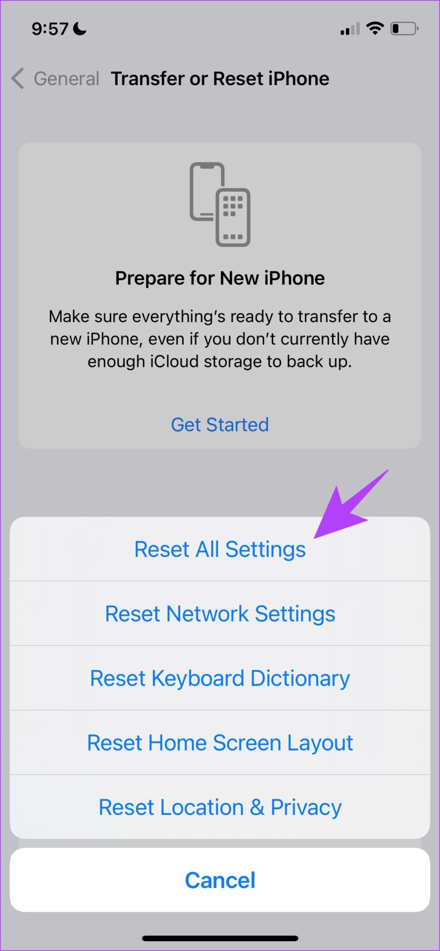 Select Reset all settings on iPhone.