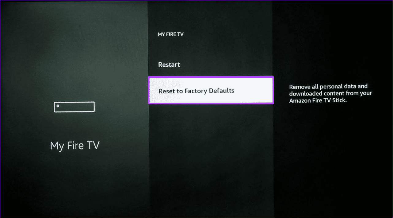 Select Reset on Fire TV Stick 1