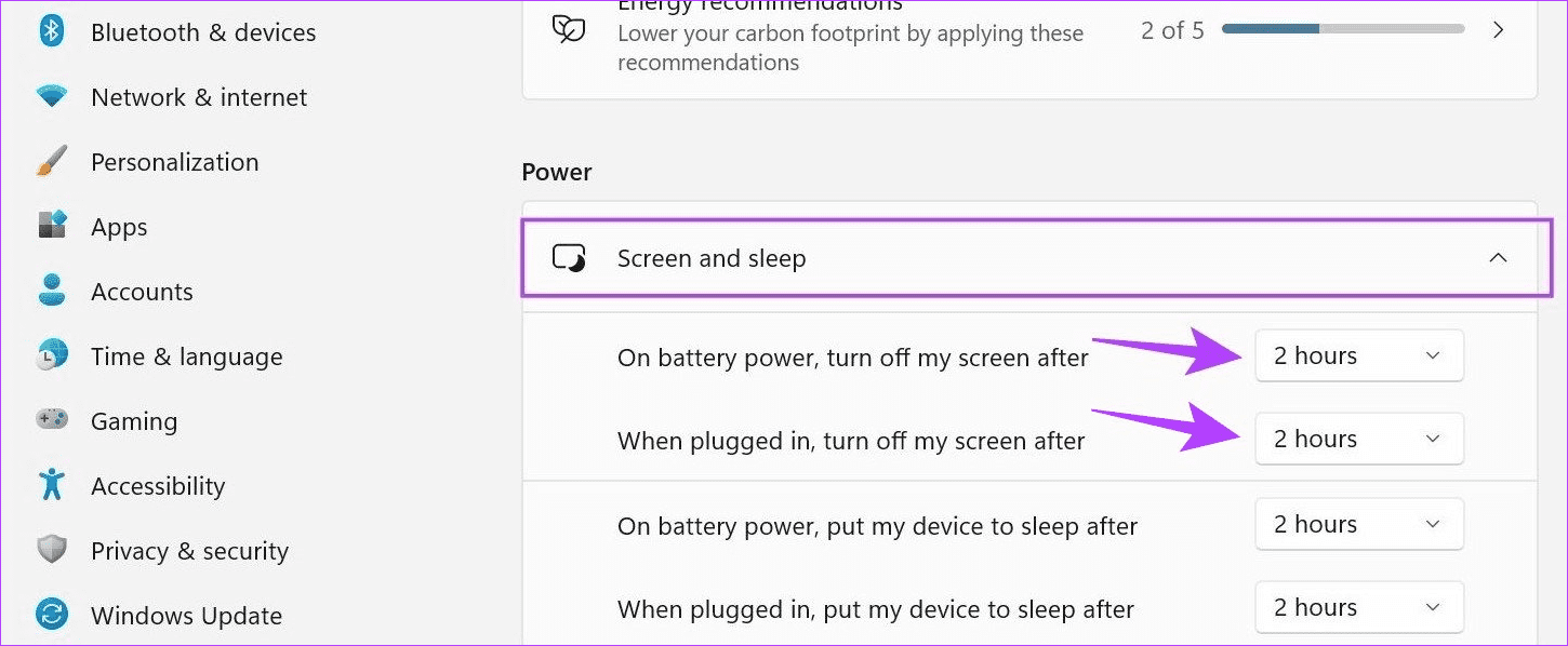 Select Screen sleep time