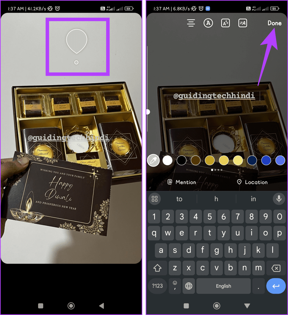 Select a color from the image by dragging it to the desired spot and tap Done when youre finished