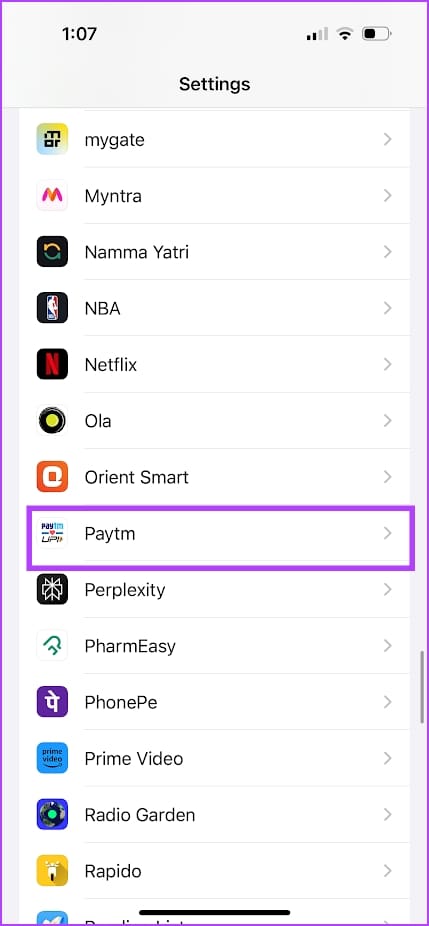 Select app in settings
