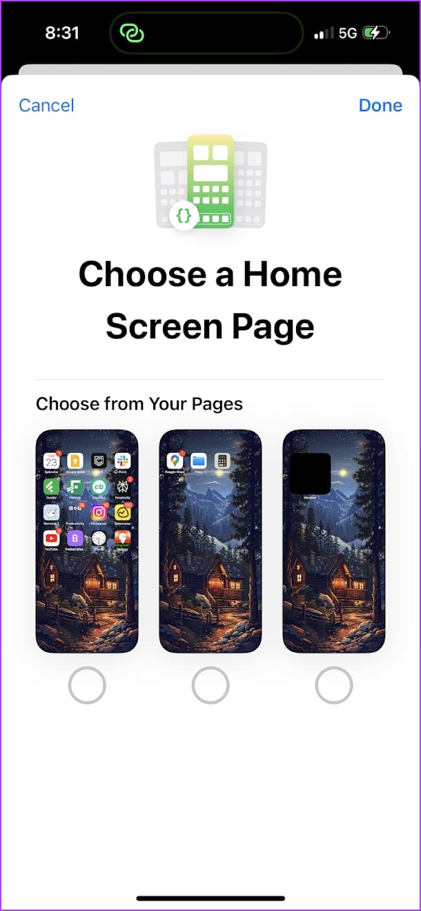 Select or De Select Home Screen