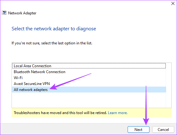 Selecting all network adapters