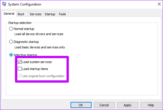 Selective startup system configuration