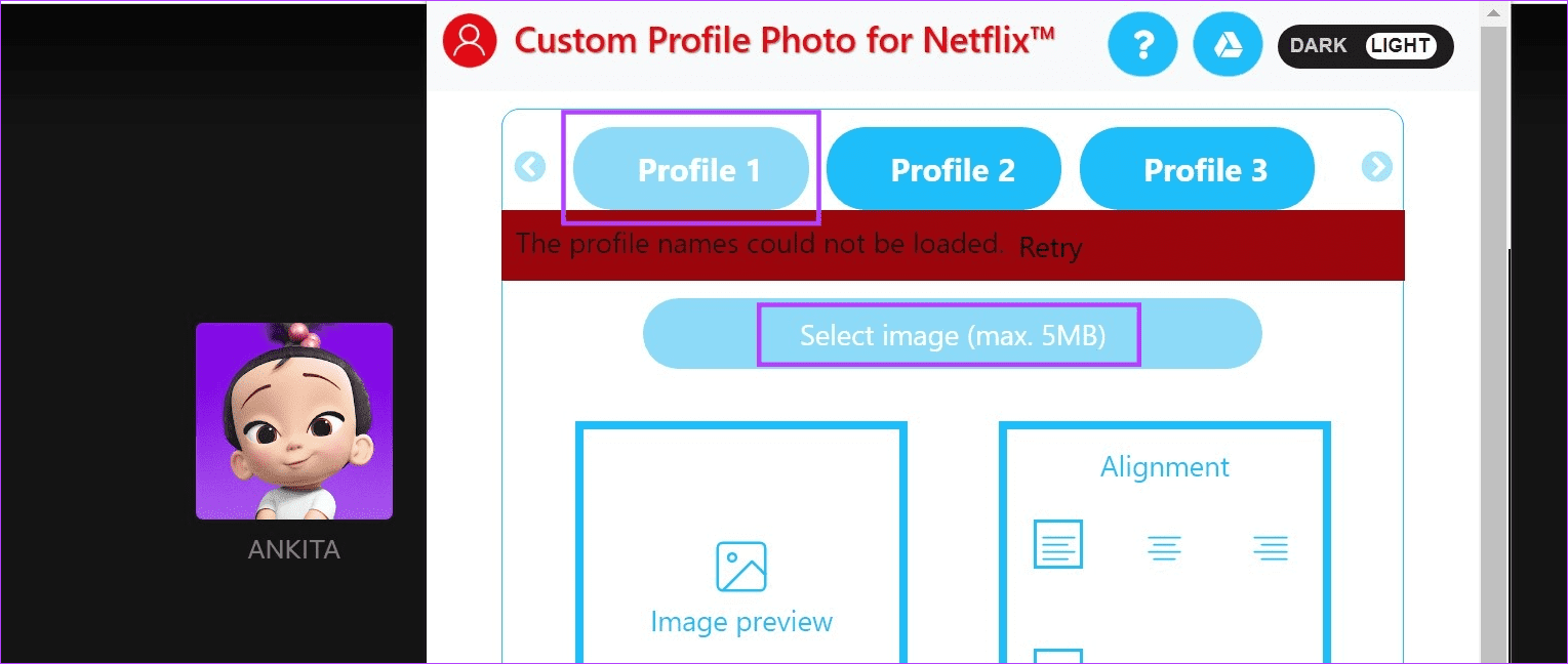 Select the profile and click on Select image