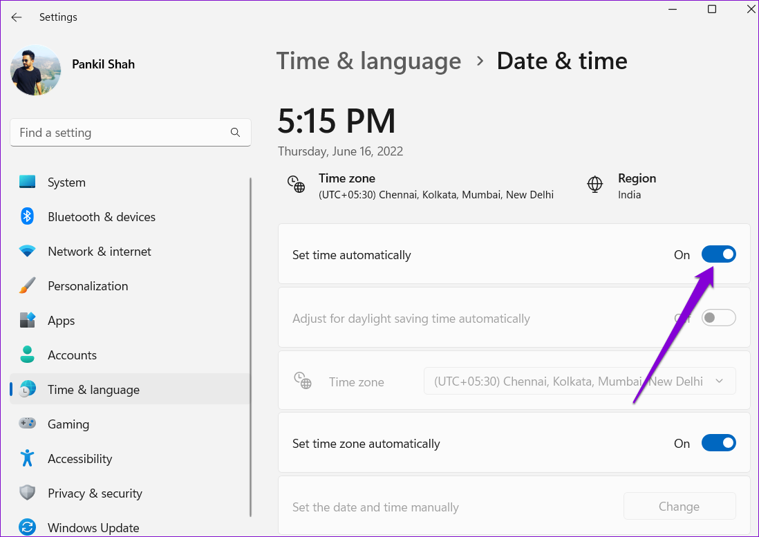 Set Date and Time Automatically on Windows