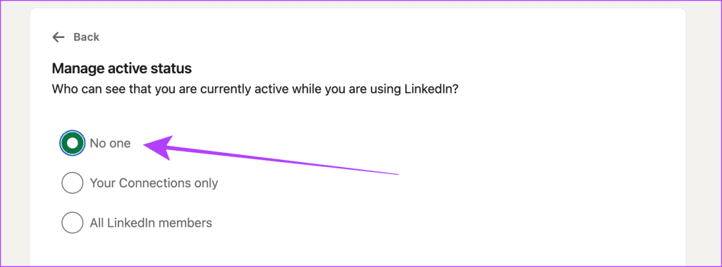 Set LinkedIn Active Status to No one