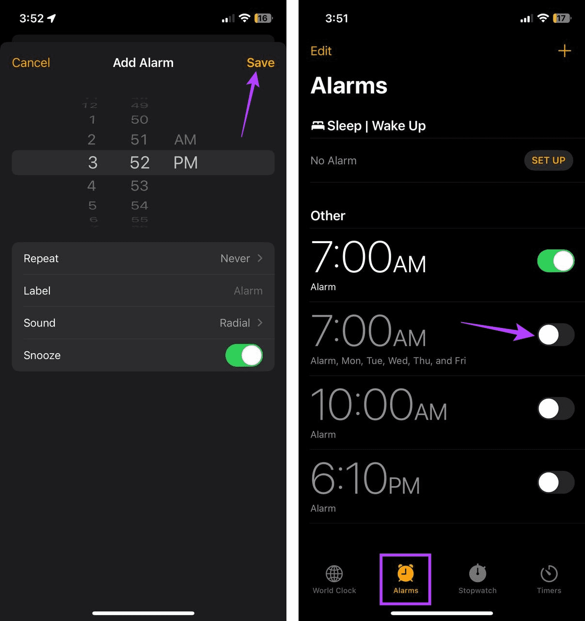 Set new alarm on iPhone