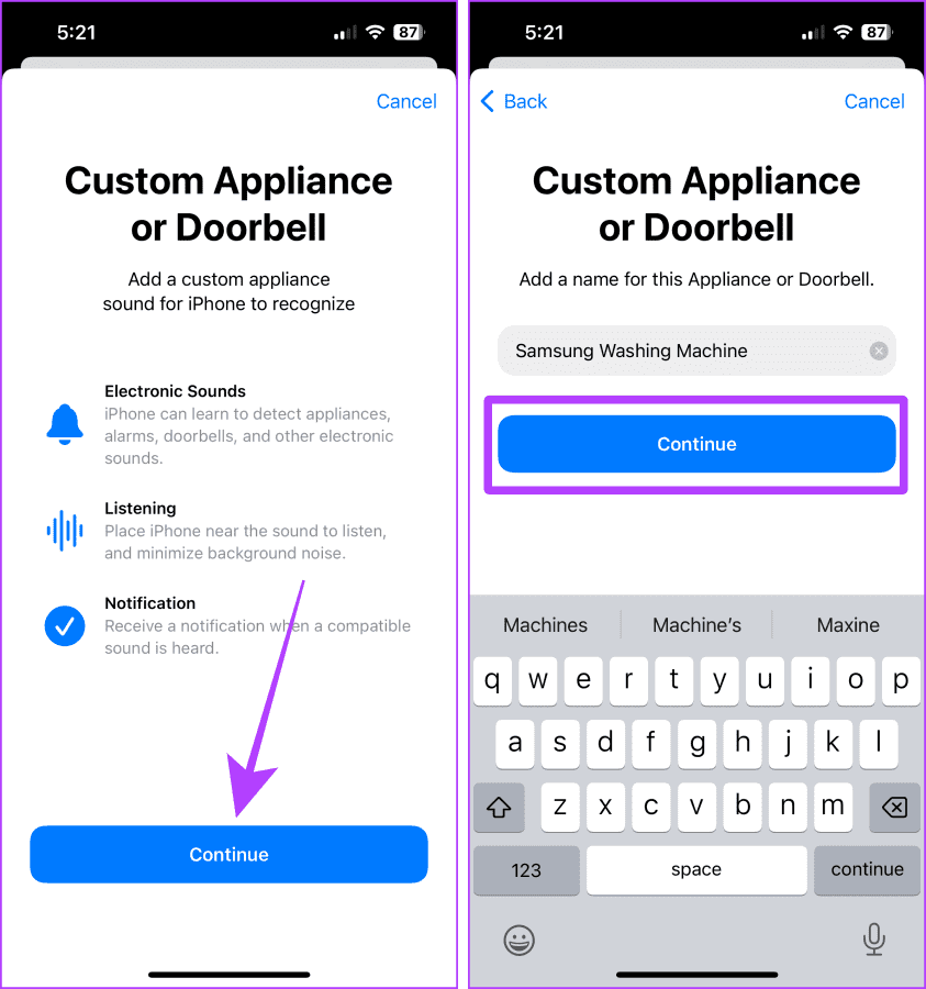 Set up Custom Appliance Sound Recognition on iPhone